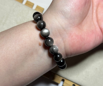 Bracelet en obsidienne argentée