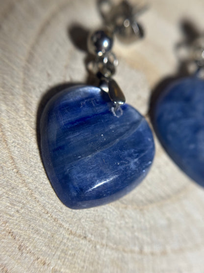 Boucles d’oreilles en cyanite bleue et acier inoxydable