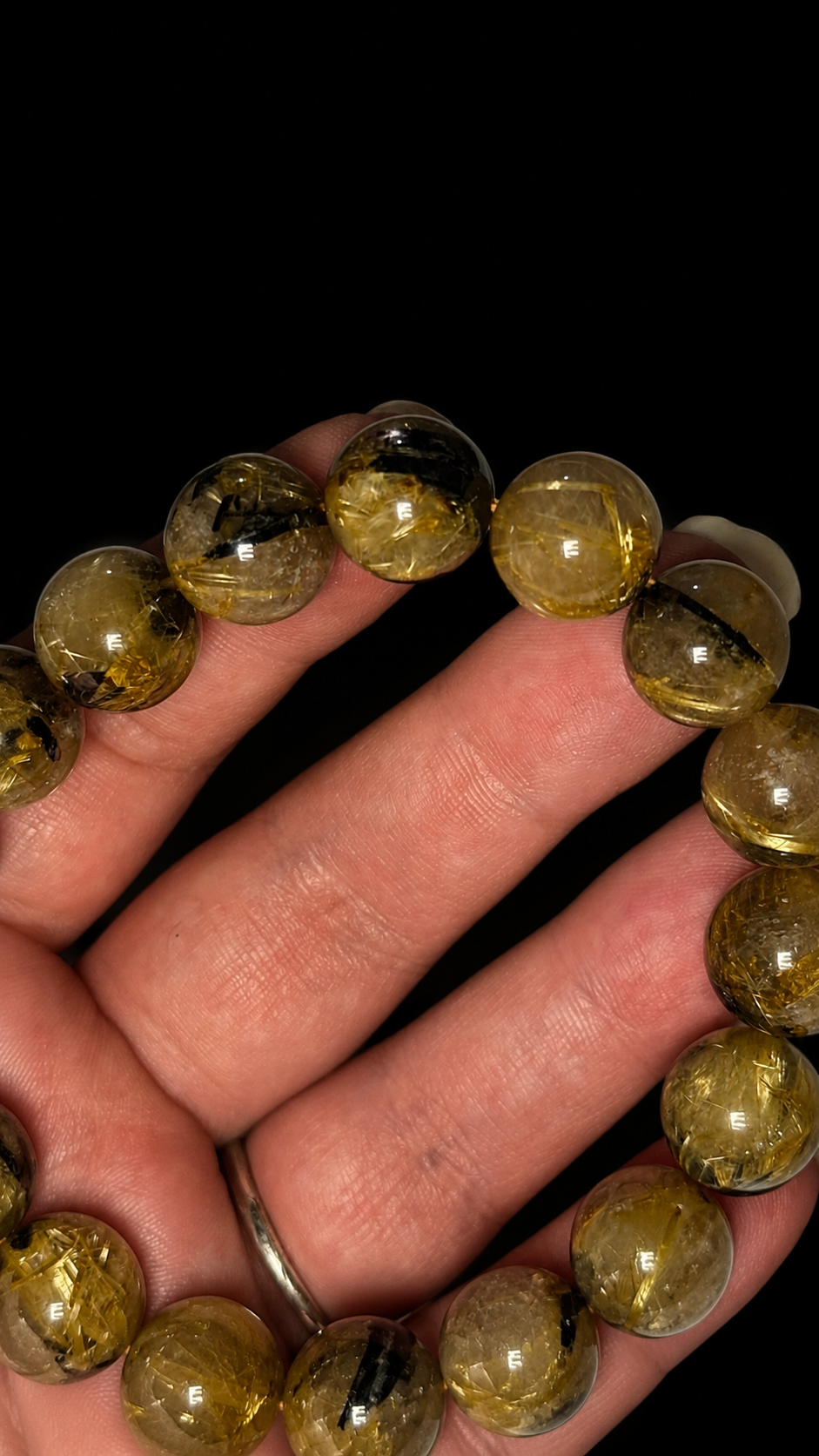 Bracelet Quartz Rutile Doré & Hématite — Perles 13 mm