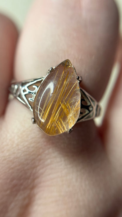 Bague en quartz rutile doré