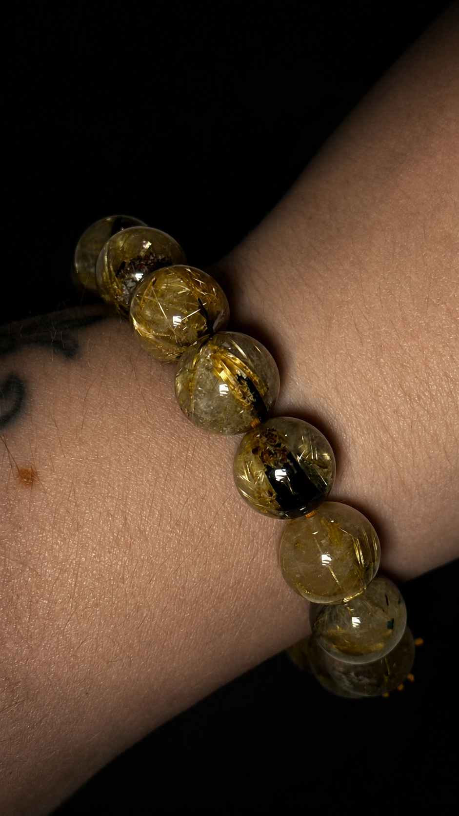 Bracelet Quartz Rutile Doré & Hématite — Perles 13 mm