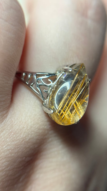 Bague en quartz rutile doré