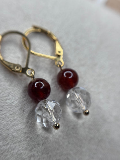 Boucles d’oreille grenat et cristal de roche