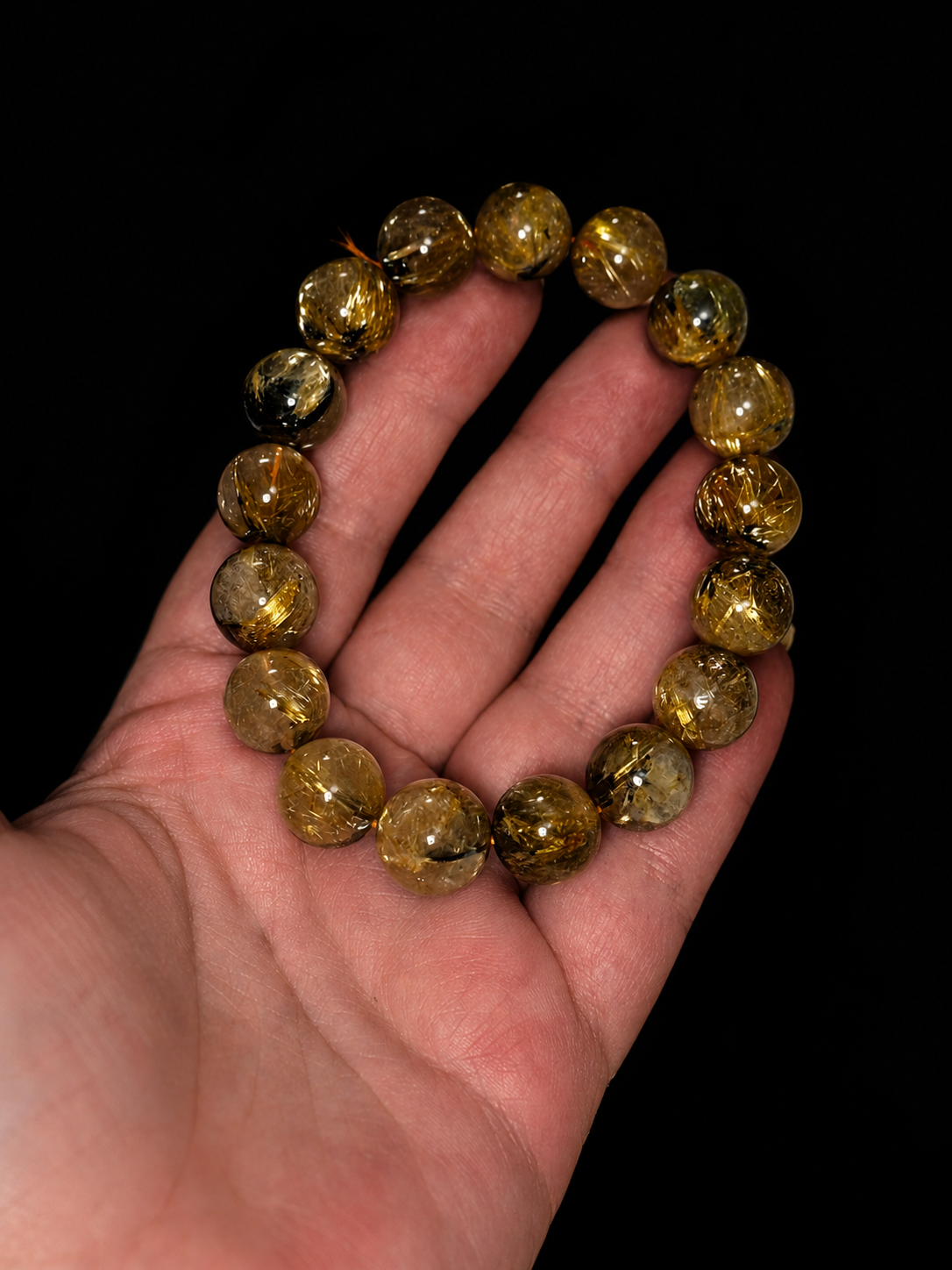 Bracelet Quartz Rutile Doré & Hématite — Perles 13 mm