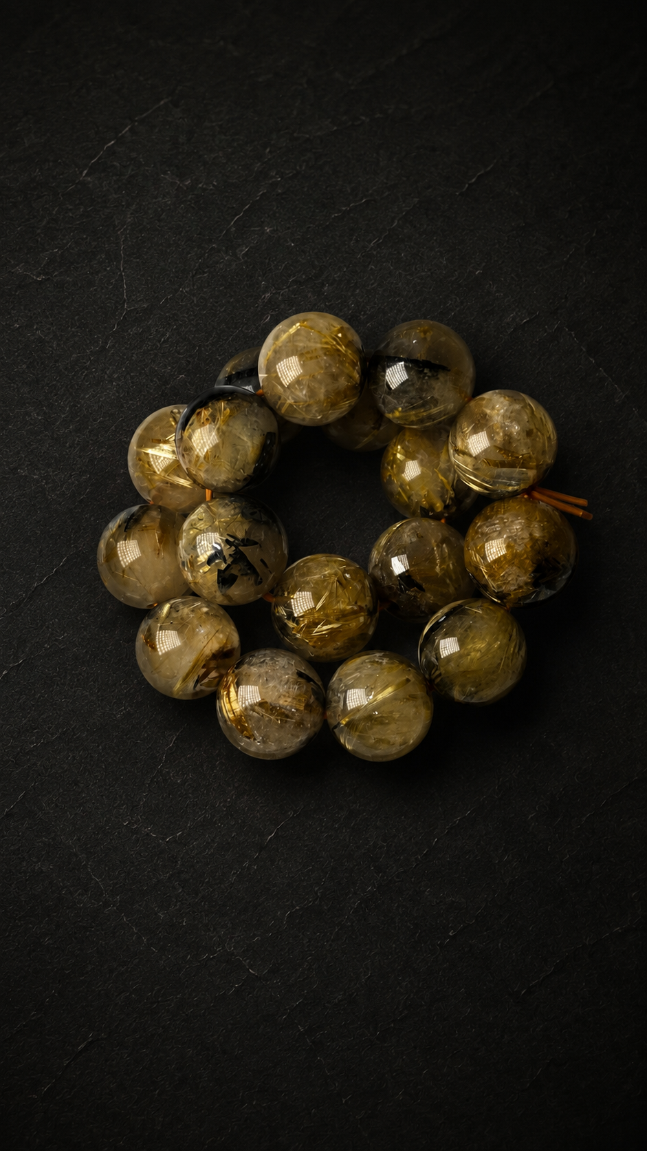Bracelet Quartz Rutile Doré & Hématite — Perles 13 mm