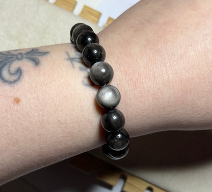 Bracelet en obsidienne argentée