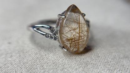 Bague en quartz rutile doré