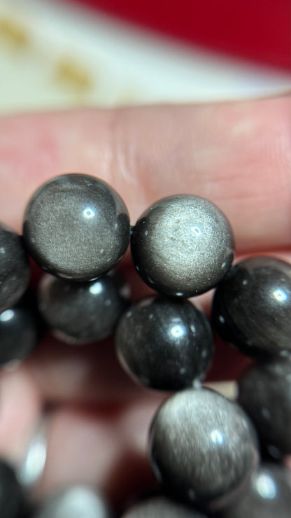 Bracelet en obsidienne argentée