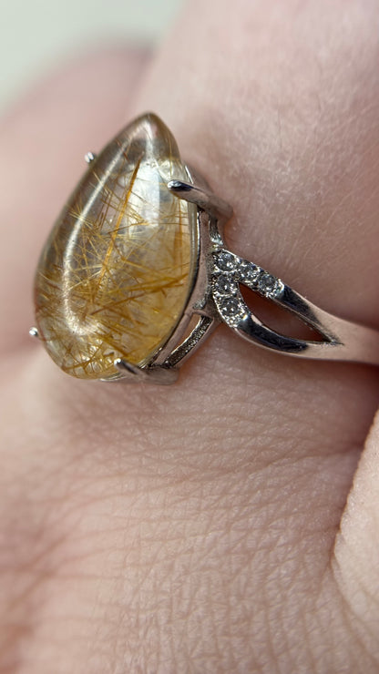 Bague en quartz rutile doré