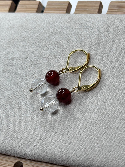 Boucles d’oreille grenat et cristal de roche