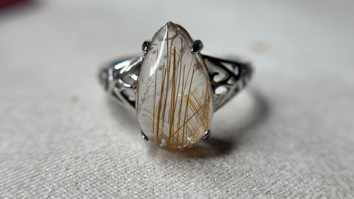 Bague en quartz rutile doré