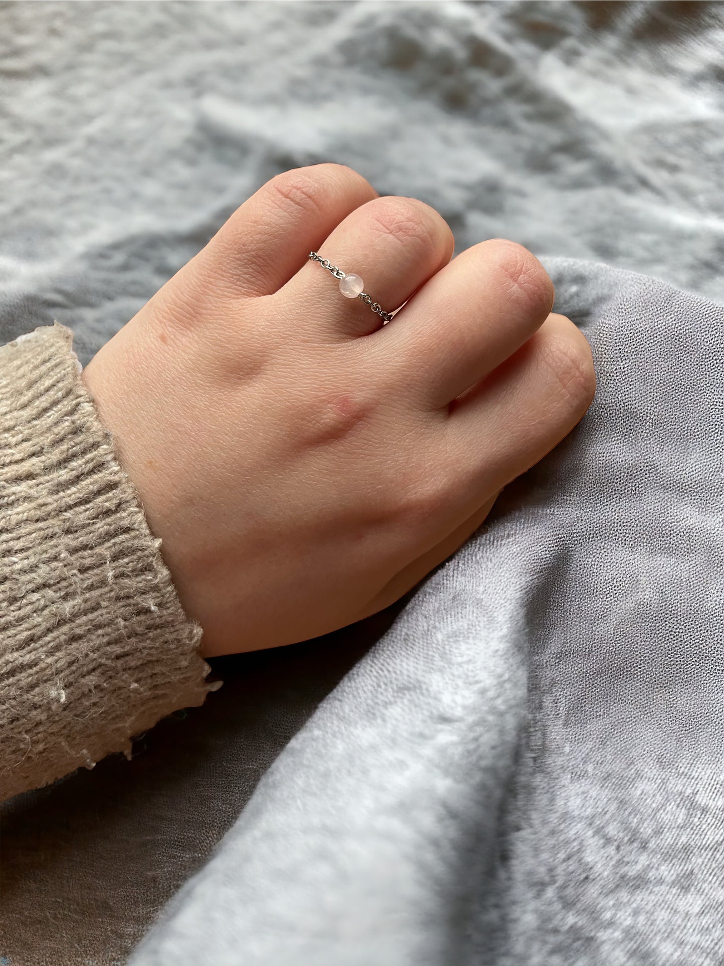 Bague chaîne quartz rose