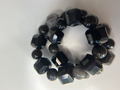 Bracelet obsidienne perles rondes et carrées