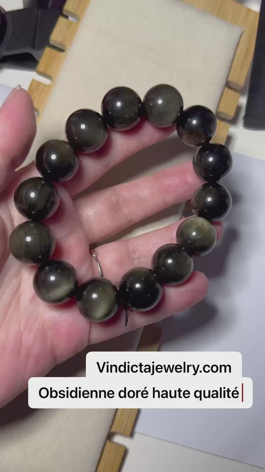Bracelet obsidienne dorée HQ